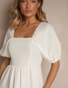 lovery Rochie Albă cu Croială Cloș cu Mâneci Bufante Kolalira