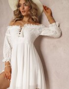 lovery Rochie Albă cu Mâneci 7/8 și Dantelă Decorativă Cascantha