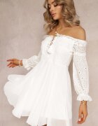 lovery Rochie Albă cu Mâneci 7/8 și Dantelă Decorativă Cascantha