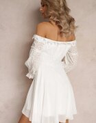 lovery Rochie Albă cu Mâneci 7/8 și Dantelă Decorativă Cascantha