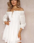 lovery Rochie Albă cu Mâneci 7/8 și Dantelă Decorativă Cascantha