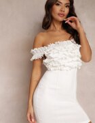 lovery Rochie Albă Mulată cu bretele cu volan Hemomay