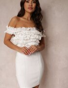lovery Rochie Albă Mulată cu bretele cu volan Hemomay