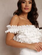 lovery Rochie Albă Mulată cu bretele cu volan Hemomay