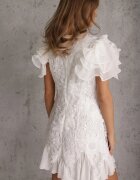 lovery Rochie Albă Mulată Mini cu Dantelă și Volane Offiamea