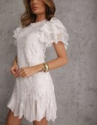 lovery Rochie Albă Mulată Mini cu Dantelă și Volane Offiamea