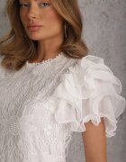 lovery Rochie Albă Mulată Mini cu Dantelă și Volane Offiamea