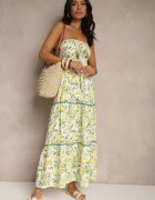 lovery Rochie Albă Ornată cu Fundă și cu Motiv Lămâi Galionea