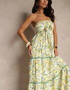 lovery Rochie Albă Ornată cu Fundă și cu Motiv Lămâi Galionea
