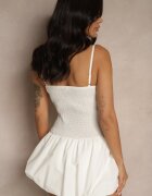 lovery Rochie Albă tip Balon cu Căptușeală tip Pantaloni scurți Decorată cu Cirkoni Donellia