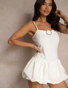 lovery Rochie Albă tip Balon cu Căptușeală tip Pantaloni scurți Decorată cu Cirkoni Donellia