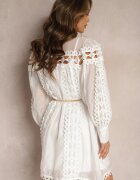 lovery Rochie Albă tip cămașă Mini cu curea Decorată cu dantelă organdi