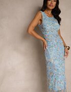 lovery Rochie Albastră cu talie cu model floral Lirandra