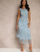 lovery Rochie Albastră cu talie cu model floral Lirandra