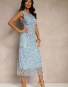 lovery Rochie Albastră cu talie cu model floral Lirandra