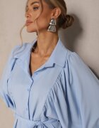 lovery Rochie Albastră Deschisă Evazată cu Volane și Curea Divanessa