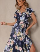 lovery Rochie albastră petrecută cu flori Atesalia