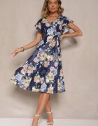 lovery Rochie albastră petrecută cu flori Atesalia