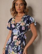 lovery Rochie albastră petrecută cu flori Atesalia