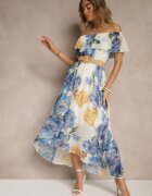 lovery Rochie Albastră Spaniolă cu Model Floral și Curea Împletită Sadeene