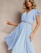 lovery Rochie Albastru deschis cu Decolteu Triunghiular cu Elastic în Talie cu Croi Plisat Doetta
