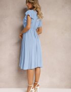 lovery Rochie Albastru deschis cu Decolteu Triunghiular cu Elastic în Talie cu Croi Plisat Doetta