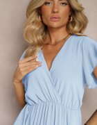 lovery Rochie Albastru deschis cu Decolteu Triunghiular cu Elastic în Talie cu Croi Plisat Doetta
