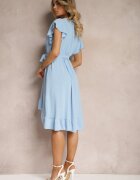 lovery Rochie Albastru deschis cu Spate Asimetric cu Decolteu Petrecut Decorată cu o Cureaua în Talie Toridia