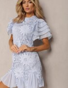 lovery Rochie Albastru deschis Mulată Mini cu Dantelă și Volănașe Offiamea