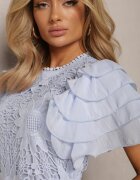 lovery Rochie Albastru deschis Mulată Mini cu Dantelă și Volănașe Offiamea