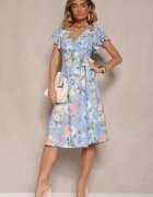 lovery Rochie Albastru deschis tip plic cu flori Atesalia