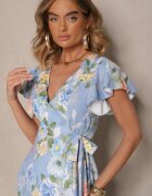 lovery Rochie Albastru deschis tip plic cu flori Atesalia