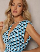 lovery Rochie Albastru-Neagră Mulată Maxi cu Drapaje și Crăpătură Kalalia