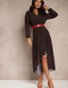 lovery Rochie Asimetrică Neagră și Roșie cu buline cu croială petrecută și cu elastic în talie Viradi
