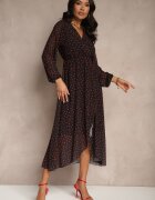 lovery Rochie Asimetrică Neagră și Roșie cu buline cu croială petrecută și cu elastic în talie Viradi