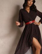 lovery Rochie Asimetrică Neagră și Roșie cu buline cu croială petrecută și cu elastic în talie Viradi