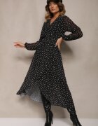 lovery Rochie Asimetrică Negru-Alb cu buline cu croială petrecută și cu elastic în talie Viradi