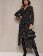 lovery Rochie Asimetrică Negru-Alb cu buline cu croială petrecută și cu elastic în talie Viradi