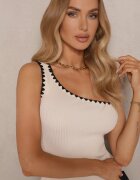 lovery Rochie Bej balon cu croială pe un umăr cu paspoal decorativ Amovia