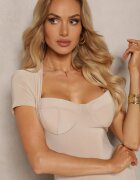 lovery Rochie Bej Bodycon cu decolteu tip inimă întărit Asinela