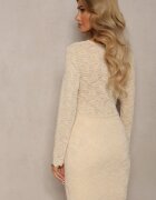 lovery Rochie Bej Cambrată de Dantelă Mini cu Decolteu Petrecut Jorinda