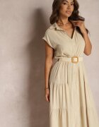 lovery Rochie Bej Cambrată din Viscoză cu croi evazat tip cămașă Nemvia