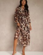 lovery Rochie bej cu croi cloș cu cordon legat și fir metalic Nalimirae