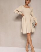lovery Rochie Bej cu croială evazată decorată cu decolteu pătrat Katirva