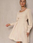 lovery Rochie Bej cu croială evazată decorată cu decolteu pătrat Katirva