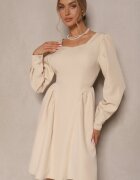 lovery Rochie Bej cu croială evazată decorată cu decolteu pătrat Katirva