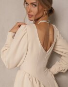 lovery Rochie Bej cu croială evazată decorată cu decolteu pătrat Katirva