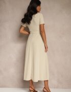 lovery Rochie Bej cu croială evazată și curea decorativă Desiliena