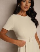 lovery Rochie Bej cu croială evazată și curea decorativă Desiliena
