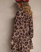lovery Rochie Bej cu Imprimeu Leopard cu Croială Evazată cu Legătură în Talie Ameriana